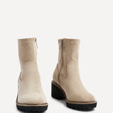 Trish Beige Faux Suede Wedged Ankle Boots