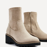 Trish Beige Faux Suede Wedged Ankle Boots