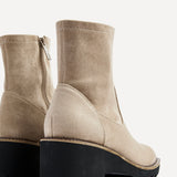 Trish Beige Faux Suede Wedged Ankle Boots