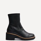 Trish Black Faux Leather Wedged Ankle Boots