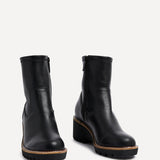 Trish Black Faux Leather Wedged Ankle Boots