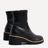 Trish Black Faux Leather Wedged Ankle Boots