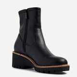 Trish Black Faux Leather Wedged Ankle Boots