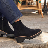 Trish Black Faux Suede Wedged Ankle Boots