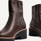 Trish Brown Faux Leather Wedged Ankle Boots