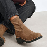 Trish Sand Faux Suede Wedged Ankle Boots