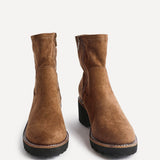 Trish Sand Faux Suede Wedged Ankle Boots