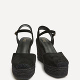 True Black Faux Suede Espadrille Wedges