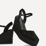 True Black Faux Suede Espadrille Wedges
