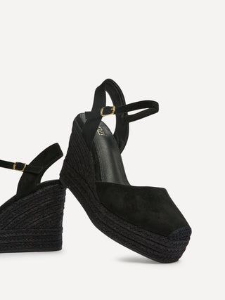 True Black Faux Suede Espadrille Wedges