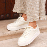 Twyla Cream Faux Leather Trainers