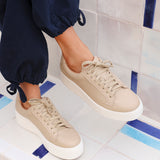 Twyla Mocha Faux Leather Trainers