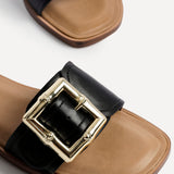Tyla Black Flat Slider Sandals