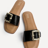 Tyla Black Flat Slider Sandals