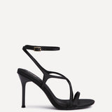 Taliya Black Satin Strappy Stiletto Heels
