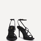 Taliya Black Satin Strappy Stiletto Heels