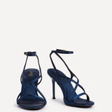 Taliya Navy Satin Strappy Stiletto Heels