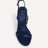 Taliya Navy Satin Strappy Stiletto Heels
