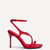 Taliya Red Satin Strappy Stiletto Heels