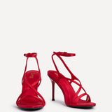 Taliya Red Satin Strappy Stiletto Heels