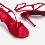 Taliya Red Satin Strappy Stiletto Heels
