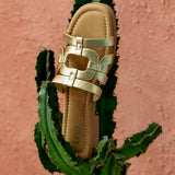 Lupita Gold Linked Flat Slider Sandals
