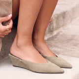 Tolerate Taupe Wedge Mule Heels