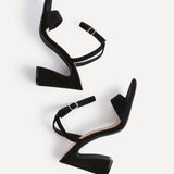 Trance Black Faux Suede Block Heels