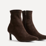 Upgrade Brown Faux Suede Kitten Heel Sock Boots