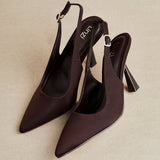 Una Brown Lycra Sling Back Court Heels