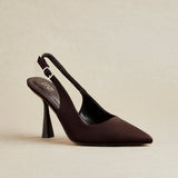 Una Brown Lycra Sling Back Court Heels
