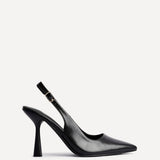 Una Black Lycra Sling Back Court Heels