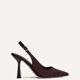 Una Brown Lycra Sling Back Court Heels