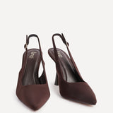 Una Brown Lycra Sling Back Court Heels