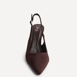 Una Brown Lycra Sling Back Court Heels