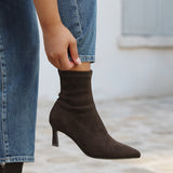 Upgrade Brown Faux Suede Kitten Heel Sock Boots