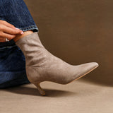 Upgrade Mocha Faux Suede Kitten Heel Sock Boots