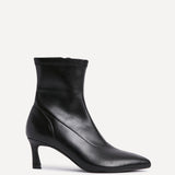 Upgrade Black Faux Leather Kitten Heel Sock Boots