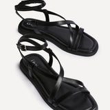 Valor Black Strappy Flat Sandals