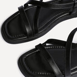 Valor Black Strappy Flat Sandals