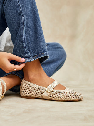 Verona Beige Handwoven Mary Jane Pumps