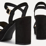 Verony Black Suede Platform Block Heels