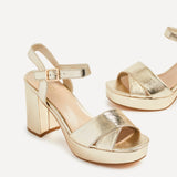 Verony Gold Platform Block Heels