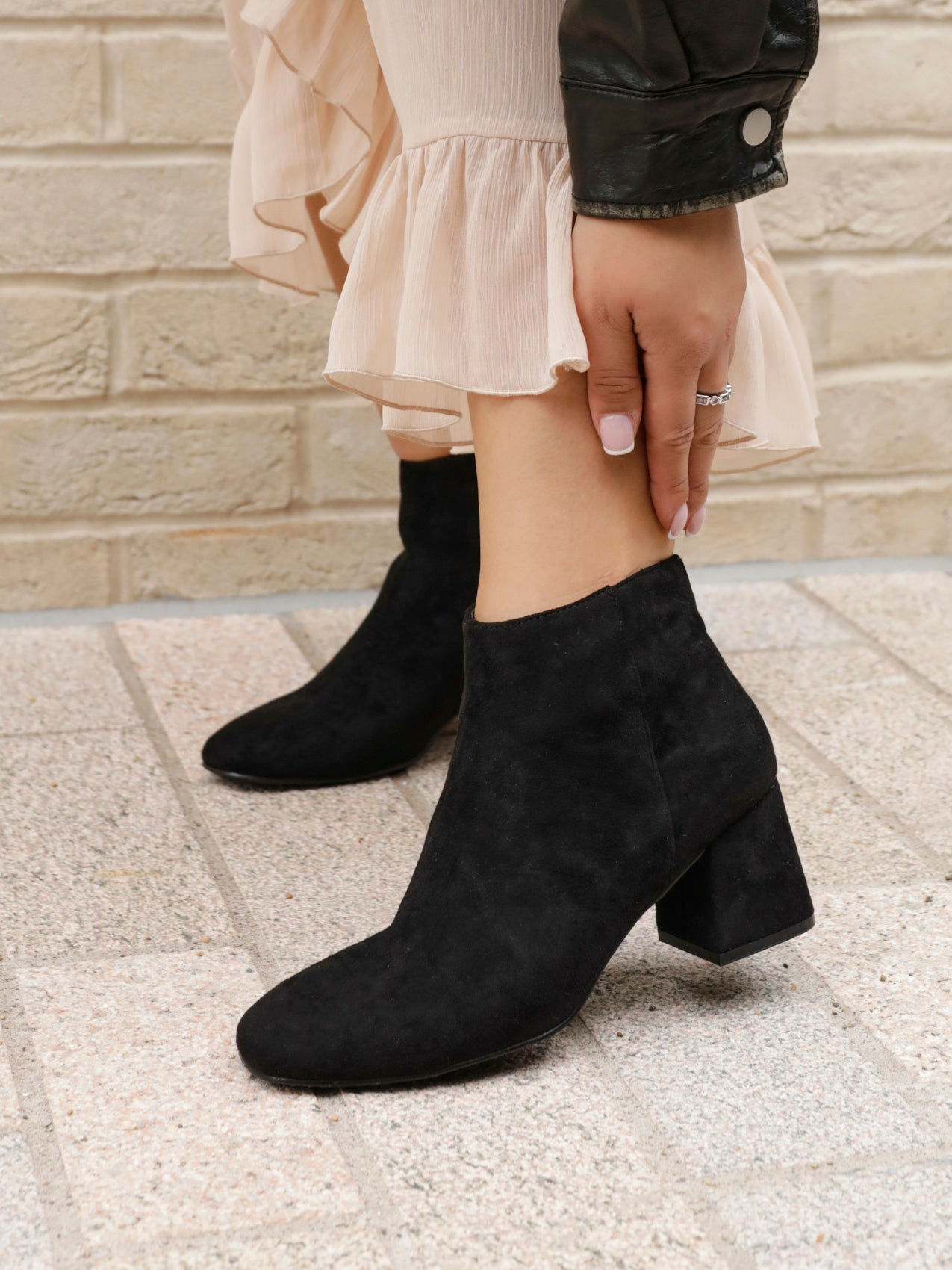 Chelsea Boots Black Suede Chunky Heel Booties Peng Black, Block