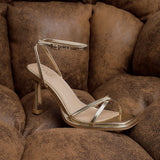 Verve Gold Faux Leather Crossover Stiletto Heel