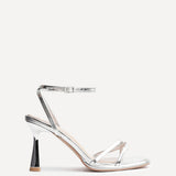 Verve Silver Faux Leather Crossover Stiletto Heel