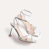 Verve Silver Faux Leather Crossover Stiletto Heel