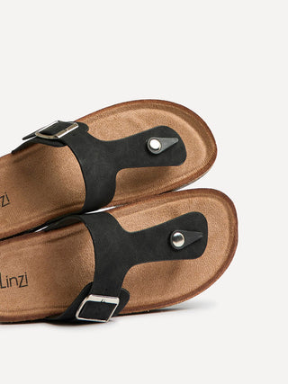 View Black Soft Footbed Flat Sandals