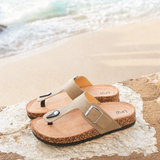 View Taupe Soft Footbed Flat Sandals