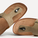 View Taupe Soft Footbed Flat Sandals